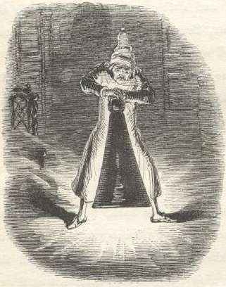 Illustrations from Dickens A Christmas Carol:Scrooge Extinguishes the Firstof the Three Spirits